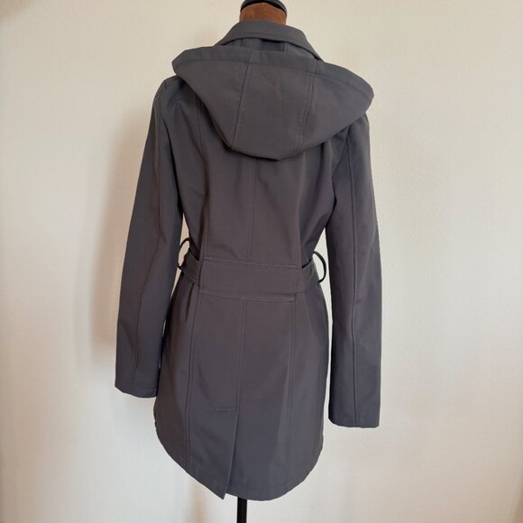 BCX Womens Size S Gray Water-Resistant Hooded Double-Breasted Belted Trench Coat - Picture 6 of 14